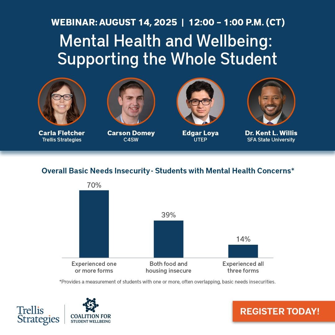 TeamC4SW's tweet photo. Today, we partnered with @TrellisResearch for a conversation with Dr. Kent Willis, Carson Domey, and Edgar Loya on how financial wellbeing and mental health intersect. Helping students thrive means meeting them where they are by supporting financial, emotional, and academic needs https://t.co/YNgMZQe3mC