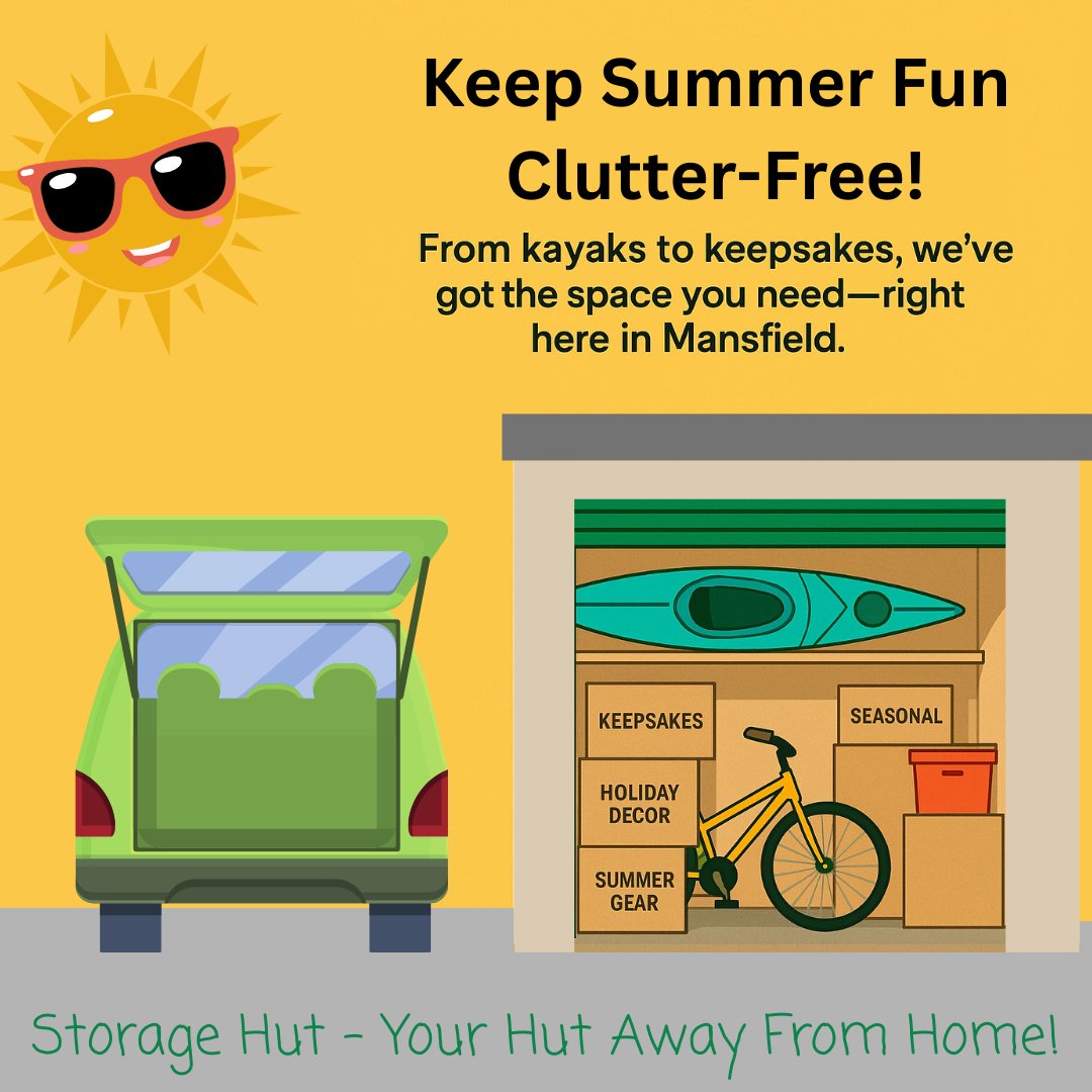 StorageHut's tweet photo. We make room for life's adventures!
Call us today for room to breathe, grow, and explore!
817-453-8557

#StorageHut #SelfStorage #YourHutAwayFromHome #MansfieldTX #SummerStorage https://t.co/YfYjr2HKdd