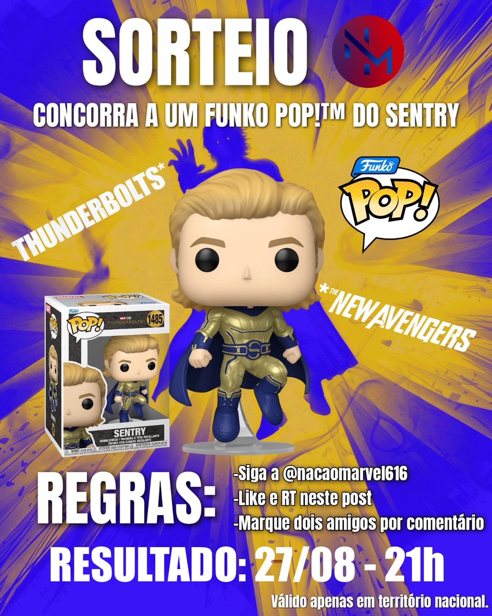 🚨 QUER GANHAR UM FUNKO DO SENTINELA?

Para comemorar a chegada de THUNDERBOLTS* no Disney+, participe do nosso sorteio!

Regras:

- Seguir nosso perfil
- Curtir e dar RT neste tweet
- Marcar 2 amigos nos comentários

Resultado dia 27/08 às 21h.
