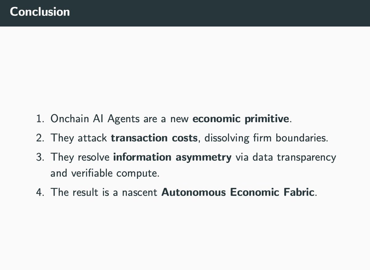 Conclusion slide: Onchain AI agents as a new economic primitive dissolving firm boundaries and enabling verifiable compute