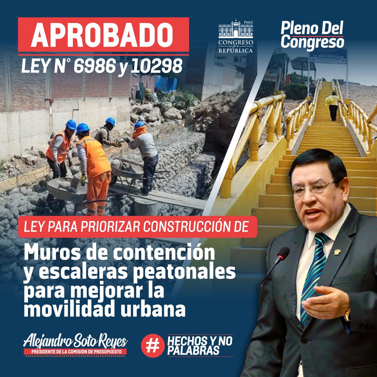 👷🏽‍♂️💪🏽 ¡POR UNA MEJOR MOVILIDAD URBANA❗

Gracias a la votación favorable del Congreso, se priorizará la construcción de muros de contención y escaleras peatonales.

¡De esta manera, millones de familias se beneficiarán con una mejor movilidad urbana!