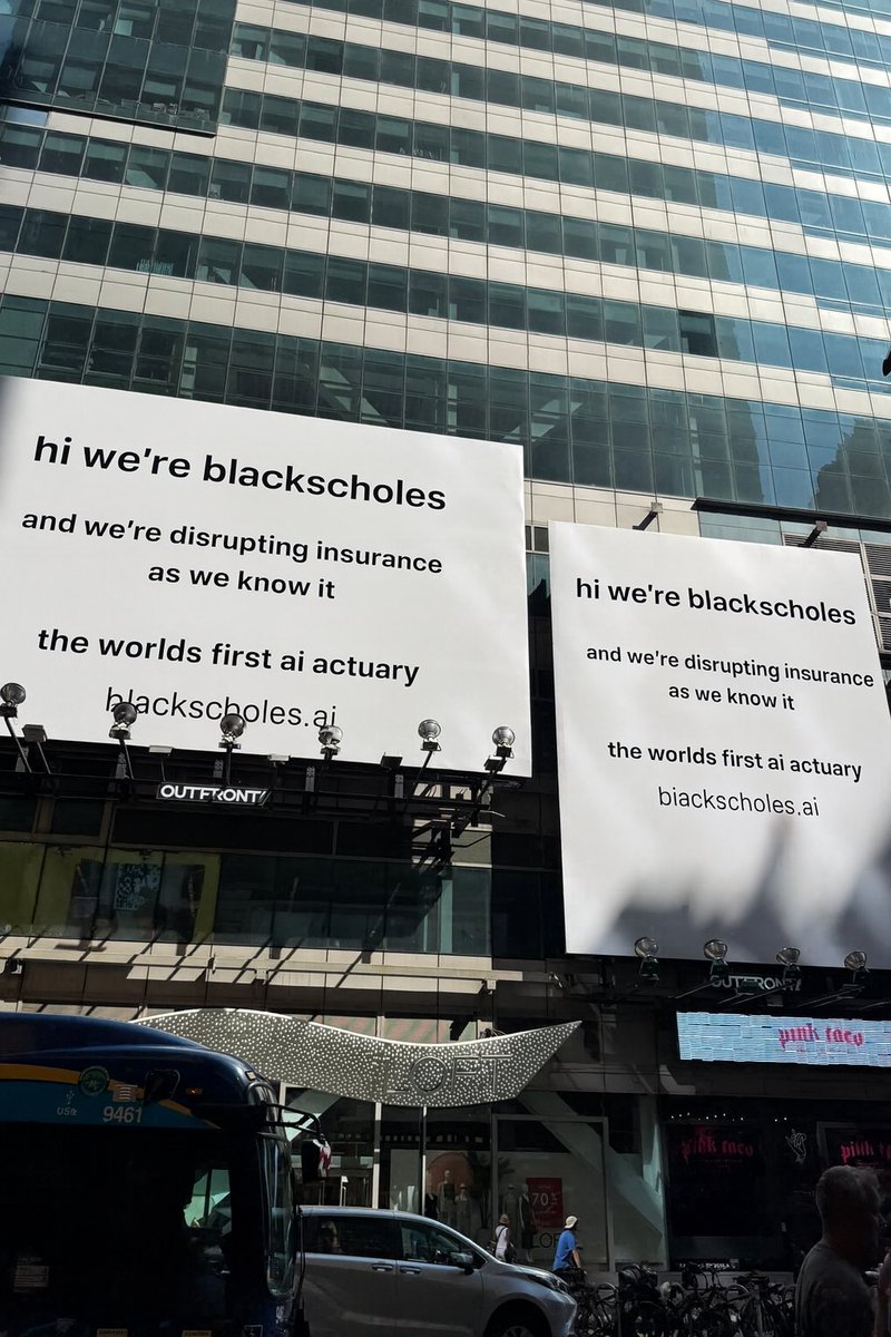 we r live in times square

not actually, but the rest is true

we're disrupting the insurance industry

starting with the first ai actuary

then becoming the worlds first ai insurance company

teams will be faster

and insurance will change for the greater good https://t.co/fakleSeVaD