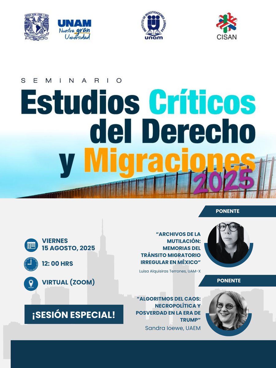 EcdSeminario's tweet photo. 📣Este viernes al mediodía 
¡No te pierdas nuestra sesión especial en el marco del primer ciclo anual de conversatorios "Trump y el tecnofascismo" #CISAN #IIJ
📅 15 de agosto ⏰12 h
📍Modalidad virtual
↘️Registro: https://t.co/mu7GGeMsmD https://t.co/LKklya70yy