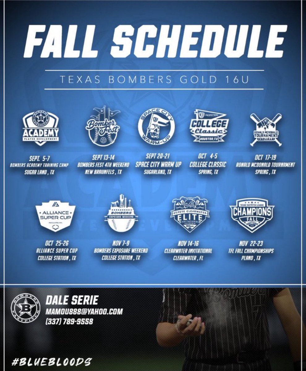 Schedule Update‼️
🔥🔥 🔥 
<a href="/16UAcademy/">Bombers Gold</a> <a href="/dale_serie/">Dale Serie</a> <a href="/rshawn7520/">Rodney Williams</a> <a href="/coachchuck16u/">Chuck Peters</a> <a href="/hunter_bunch10/">Hunter Bunch</a> <a href="/laurenfoster02/">Lauren Foster</a> <a href="/Kara_Dill/">Kara Dill</a> <a href="/ScottWoodard8/">Scott Woodard</a> <a href="/coachkoons/">Jo Koons</a>  <a href="/Coach_Cump/">Mark Cumpian</a> <a href="/Coach_JimBray/">Jim Bray</a> <a href="/AxeEmJackson/">Coach Jackson</a>  <a href="/presbell17/">presley bell</a>  <a href="/coachwagner_/">Lexi Wagner</a> <a href="/CoachValis/">Garrett Valis</a>