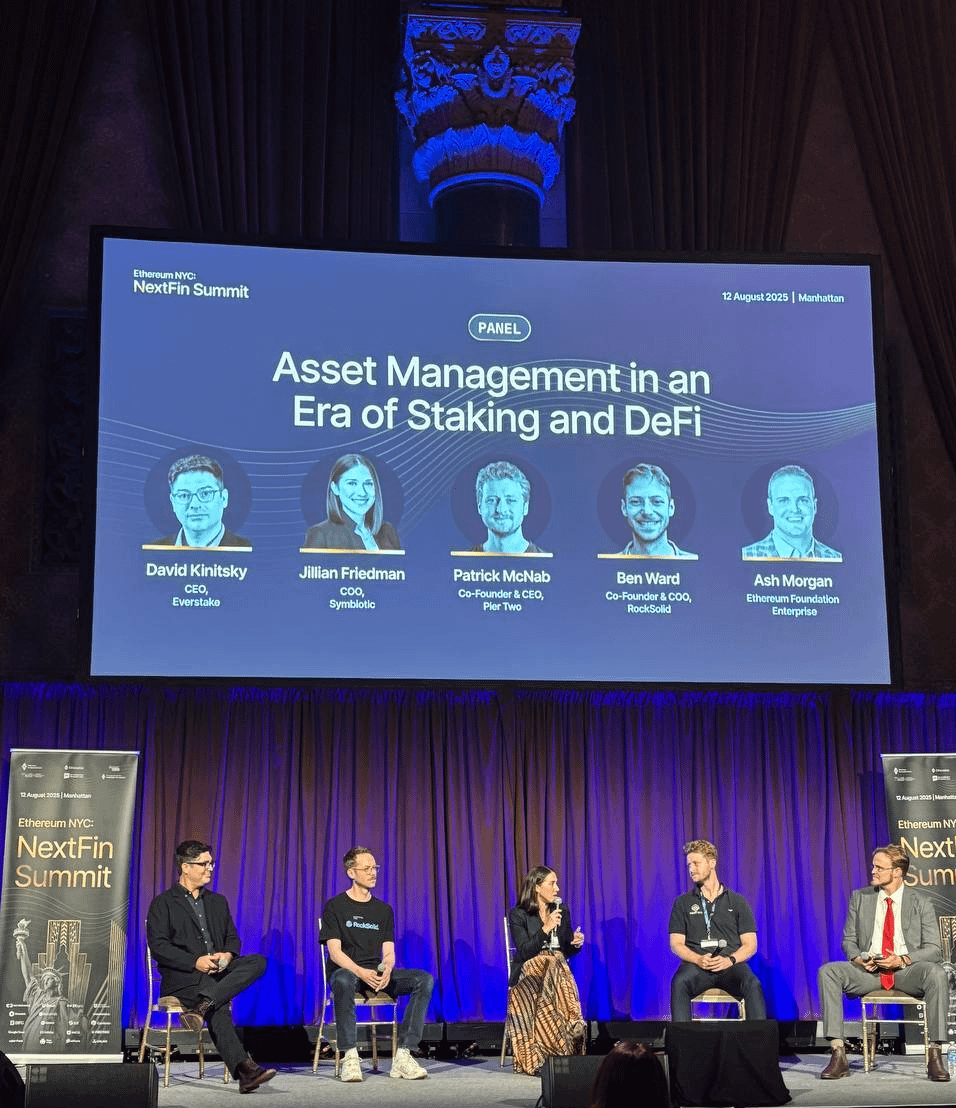 symbioticfi's tweet photo. The institutions are here.

Our COO, @jillfriedman, joined the NextFin Summit organized by @ethereumfndn on 12th Aug.

Takeaways from the event:
- Real, scalable onchain yield is driving adoption
- LSTs are becoming the bridge for regulated capital to enter DeFi. https://t.co/j0m7WFaZgQ