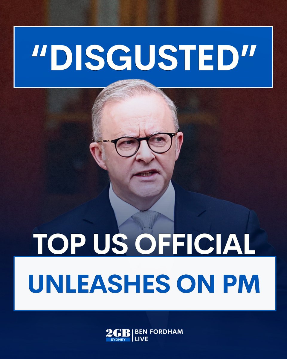Things are going from bad to worse for the PM.

A top US official has unleashed on Anthony Albanese.

He says he’s "disappointed" with Australia’s decision to recognise Palestine.

Listen to the full details HERE.

🎧omny.fm/shows/ben-ford…🎧