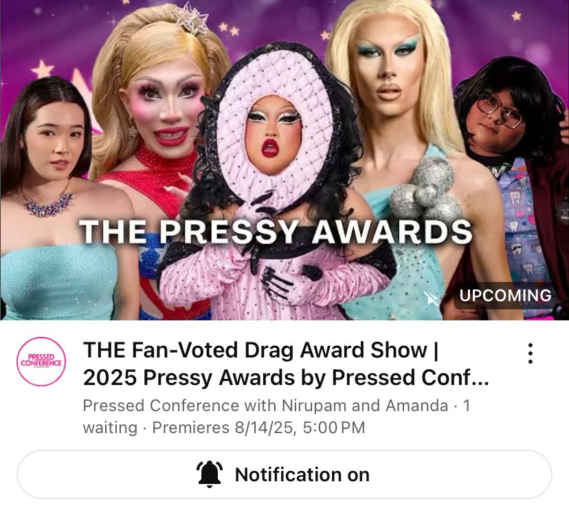 We’re almost starting!! The Pressys begin in 30 minutes! If you love Drag Race, make sure to check it out for some fun surprises and awards!