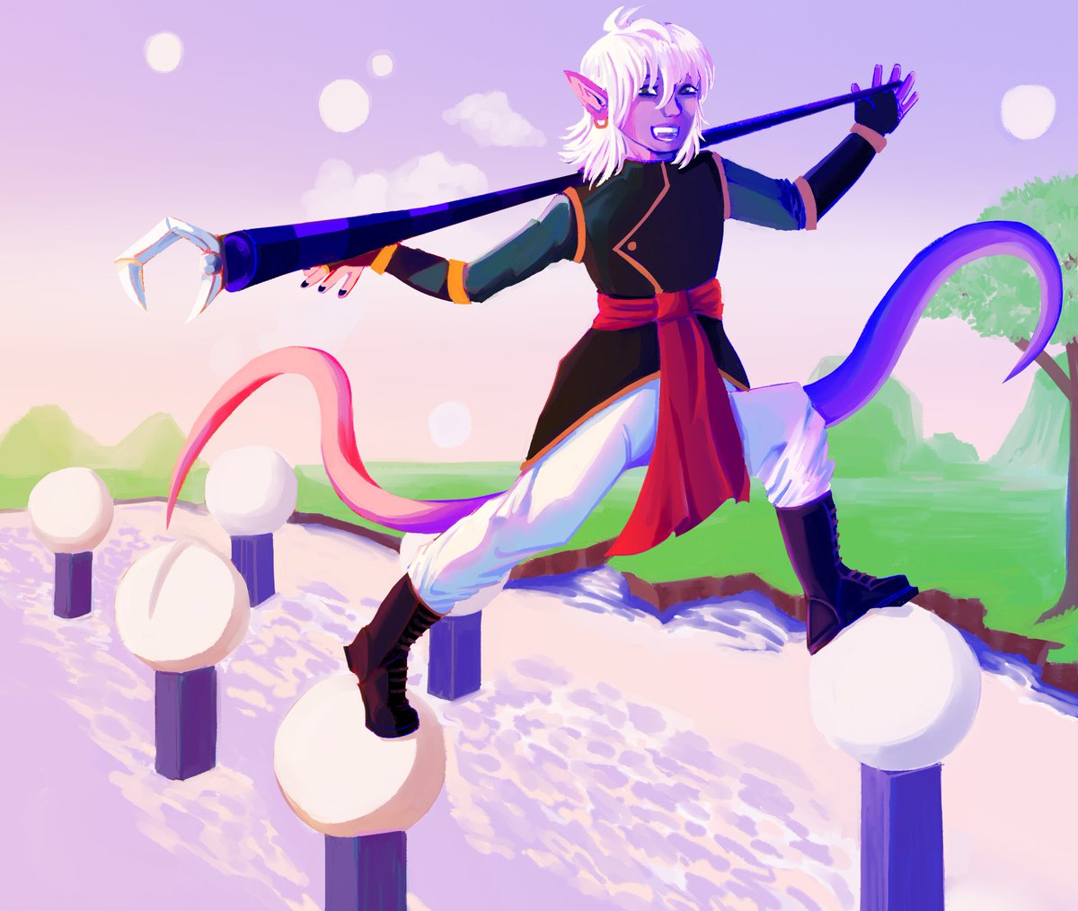 speaking of #DBZ ocs a painted comm for mi friend <a href="/AgentStyggs/">Corvo</a> of his glind hybrid komedi !!