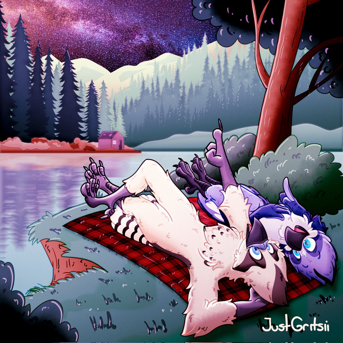 A clear night of stargazing at a lake with the pretty purple osp that is <a href="/OspIkavi/">Ikavi</a>!
-
Another incredible art done by JustGrittsii on Instagram