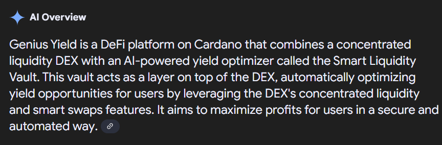 Who will build a <a href="/GeniusyieldO/">Genius Yield official</a> on Cardano?

Oh, wait... this is on Cardano... 

But where is the concentrated liquidity... the AI... the yield optimizer ... the Smart Liquidity Vaults ... the layer on top of the Dex... the maximized profits?

Who is the CTO of this mirage?