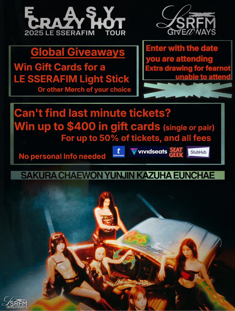 To celebrate Fimmies first World Tour we are having giveaways open to all fearnot (attending or not)

Online Gift Cards / No Personal Information Needed

Please enter using this google form, you can also send us a message

forms.gle/cHXYWVXjCvby77…