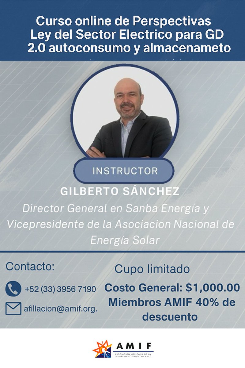 ⚡ Capacítate con expertos 

📅 Fechas: Martes 19 y Jueves 21 de agosto
🕠 Horario: 5:30 a 7:30 pm
💻 Modalidad: Online
💲 Costo general: $1,000 MXN
🎯 Miembros AMIF: 40% de descuento

Inscripciones: afiliacion@amif.org.mx | 📞 +52 (33) 3956 7190 | 🔗 forms.office.com/r/P2d1hGN8fn