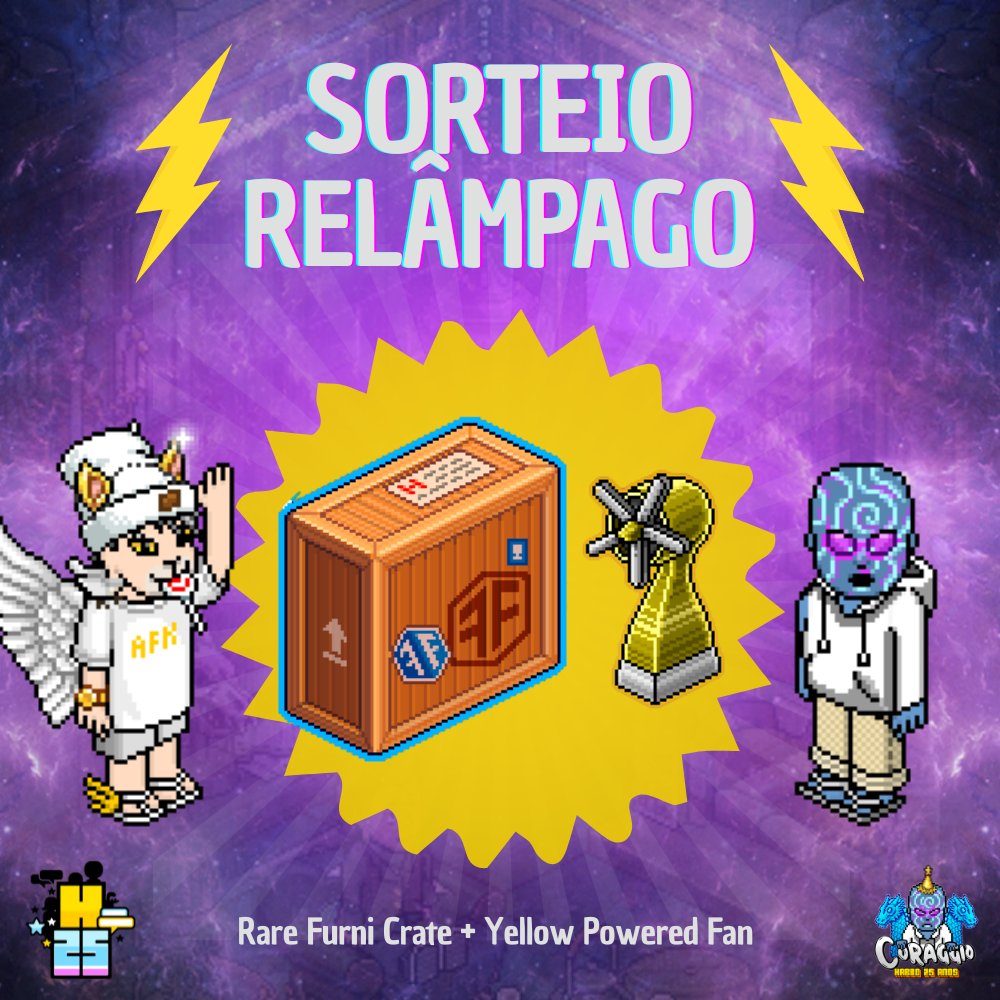 ⚡️SORTEIO RELÂMPAGO DE ANIVERSÁRIO 10⚡️

Requisitos: 
1️⃣ Seguir <a href="/CoraggioHabbo/">Coraggio</a>
2️⃣ Dar RT e FAV neste Tweet;
3️⃣ Marcar 3 amigos.

🌎: O item é NFT, então todas as comunidades do Habbo podem participar.

🏆: Rare Furni Crate + Yellow Powered Fan

⚠ Fim: 16/08

#Habbo25