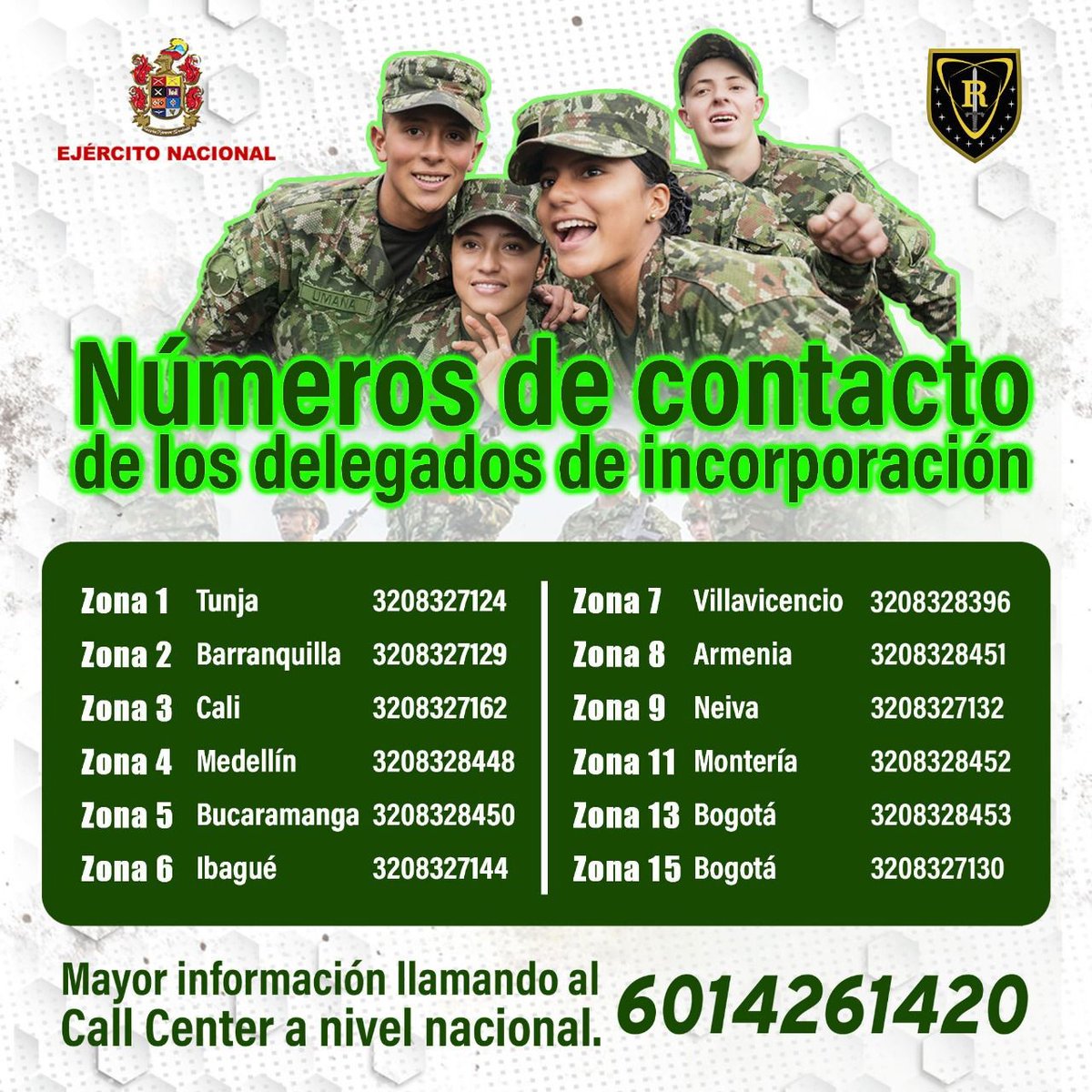 Séptima División del Ejército Nacional (@ejercito_div7) on Twitter photo #IncorpóreseAlEjército durante el mes de agosto en nuestras 12 zonas y 60 distritos militares de <a href="/RECLUTAMIENTOCO/">Comando de Reclutamiento y Control Reservas</a>; prestar el servicio militar en
el <a href="/COL_EJERCITO/">Ejército Nacional de Colombia</a> le permitirá proyectar su vida y trabajar por el país. EJC, la fuerza que lo proyecta. #IncorpóreseAlEjército durante el mes de agosto en nuestras 12 zonas y 60 distritos militares de <a href="/RECLUTAMIENTOCO/">Comando de Reclutamiento y Control Reservas</a>; prestar el servicio militar en
el <a href="/COL_EJERCITO/">Ejército Nacional de Colombia</a> le permitirá proyectar su vida y trabajar por el país. EJC, la fuerza que lo proyecta.