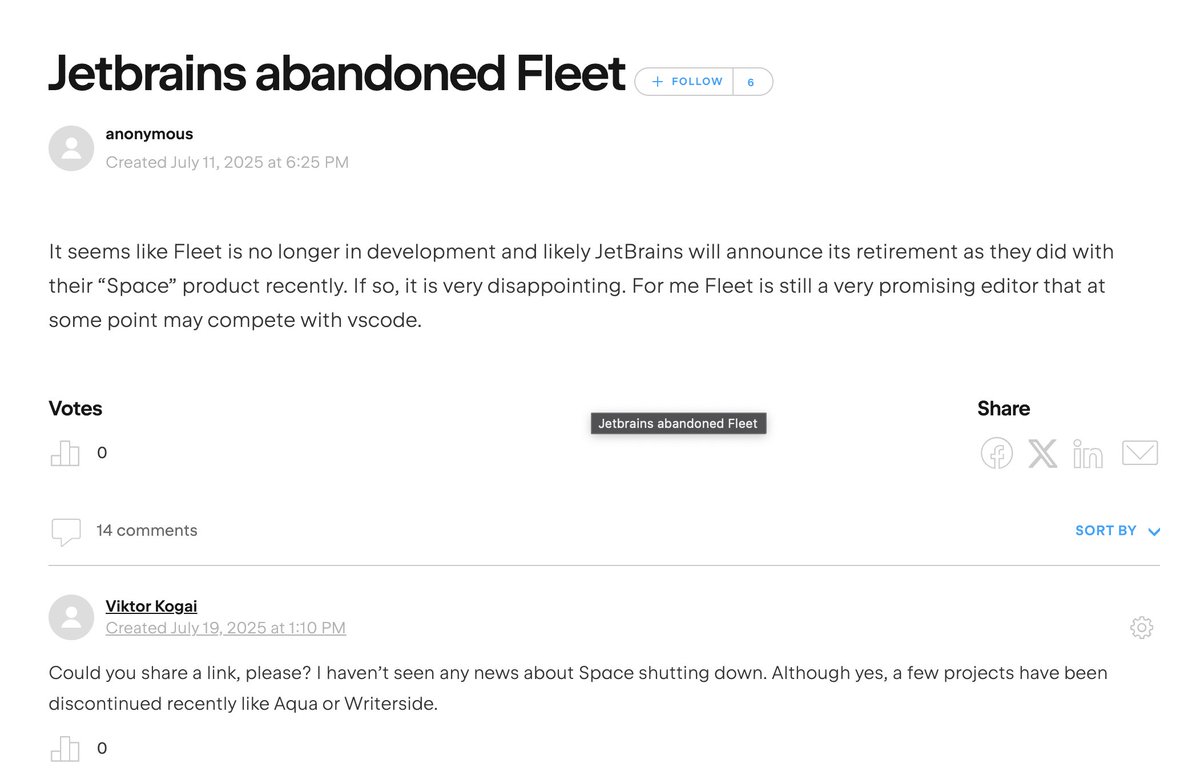 젯브레인 플릿, 조용하게 막을 내리는 것인가? 라는 내부 포럼 글 발견...