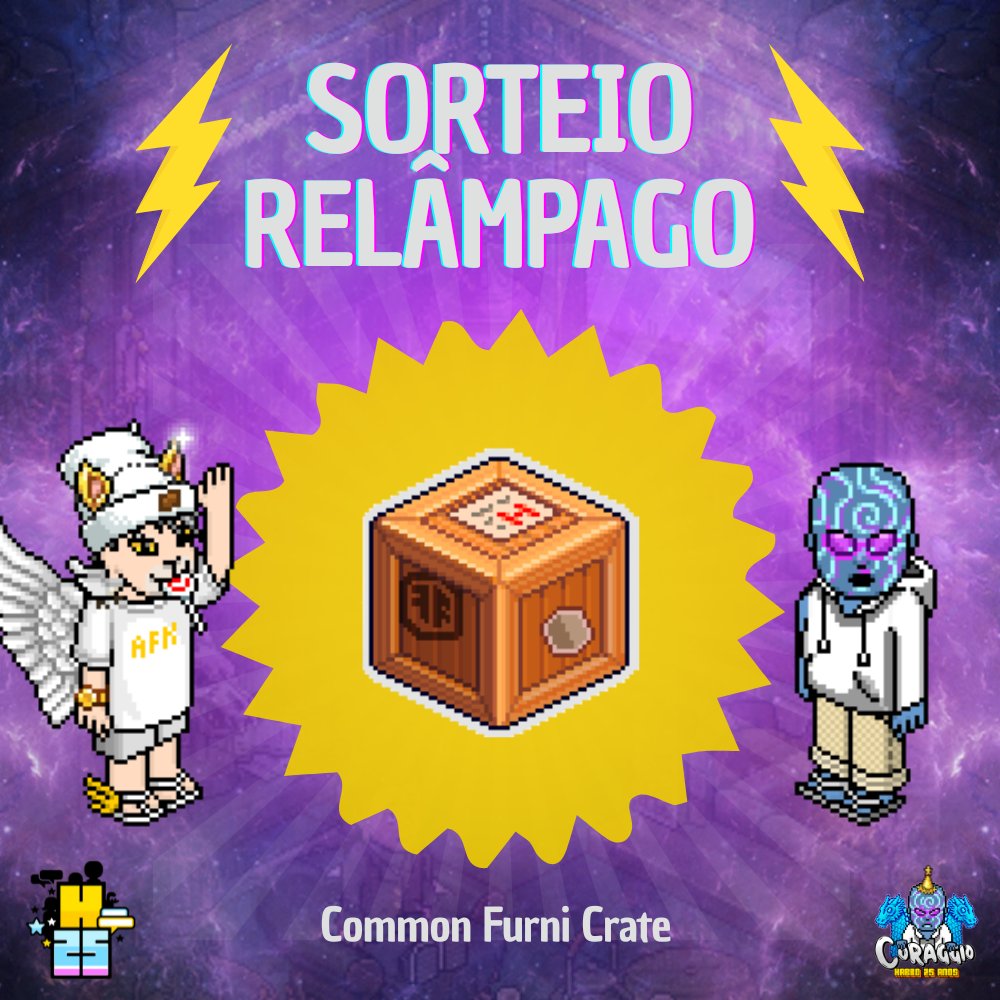 ⚡️SORTEIO RELÂMPAGO DE ANIVERSÁRIO 06⚡️

Requisitos: 
1️⃣ Seguir <a href="/CoraggioHabbo/">Coraggio</a>
2️⃣ Dar RT e FAV neste Tweet;
3️⃣ Marcar 3 amigos.

🌎: O item é NFT, então todas as comunidades do Habbo podem participar.

🏆: Common Furni Crate

⚠ Fim: 16/08

#Habbo25