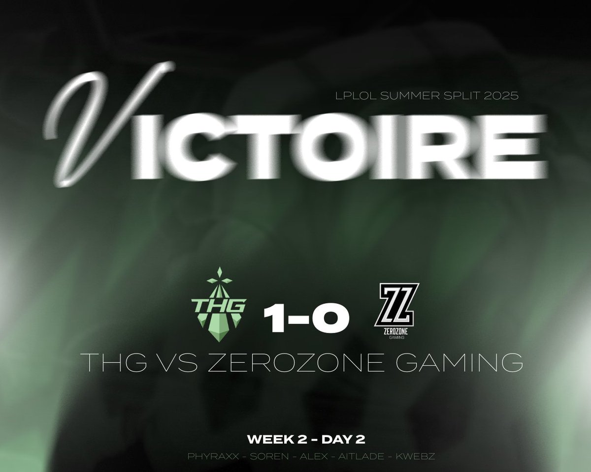 On débloque le compteur aujourd’hui avec une très belle victoire contre <a href="/zerozone_gaming/">ZeroZone Gaming</a>  ! On passe en 1/1 dans ce round suisse de LPLOL💚 #THGWIN #THGG