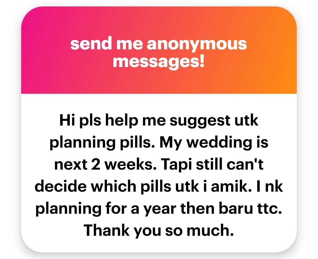 zuhrahx's tweet image. Alamak. Mesti dah kawin kan? Sebab soalan ini dari 17 hari lepas 😭😂 Sorry I took too long to reply. Selamat pengantin baru btw

From my research before, kalau anak 1st tak digalakkan guna pil/any hormonal stuff/IUCD

#bride2be #newlywed #birthcontrol