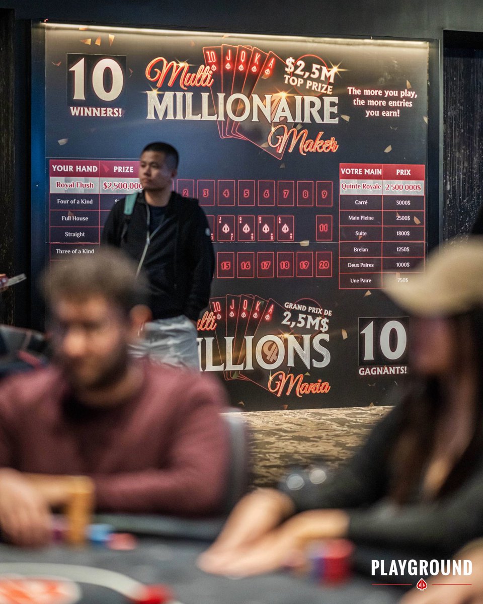 Playground Poker (@playgroundpoker) on Twitter photo π₯ Another big weekend at Playground!
π₯ BBJ near $900K!
πΈ Earn entries for the Multi-Millionaire Maker β $2.5M up for grabs Sun!
π― Daily tourneys incl. WSOP-C Satellite + WSOP+ Invitationals
π TLB ends Sun β $30K in WSOP-C seats to be won
π» Free drinks | π½οΈ Free food (cash) π₯ Another big weekend at Playground!
π₯ BBJ near $900K!
πΈ Earn entries for the Multi-Millionaire Maker β $2.5M up for grabs Sun!
π― Daily tourneys incl. WSOP-C Satellite + WSOP+ Invitationals
π TLB ends Sun β $30K in WSOP-C seats to be won
π» Free drinks | π½οΈ Free food (cash)