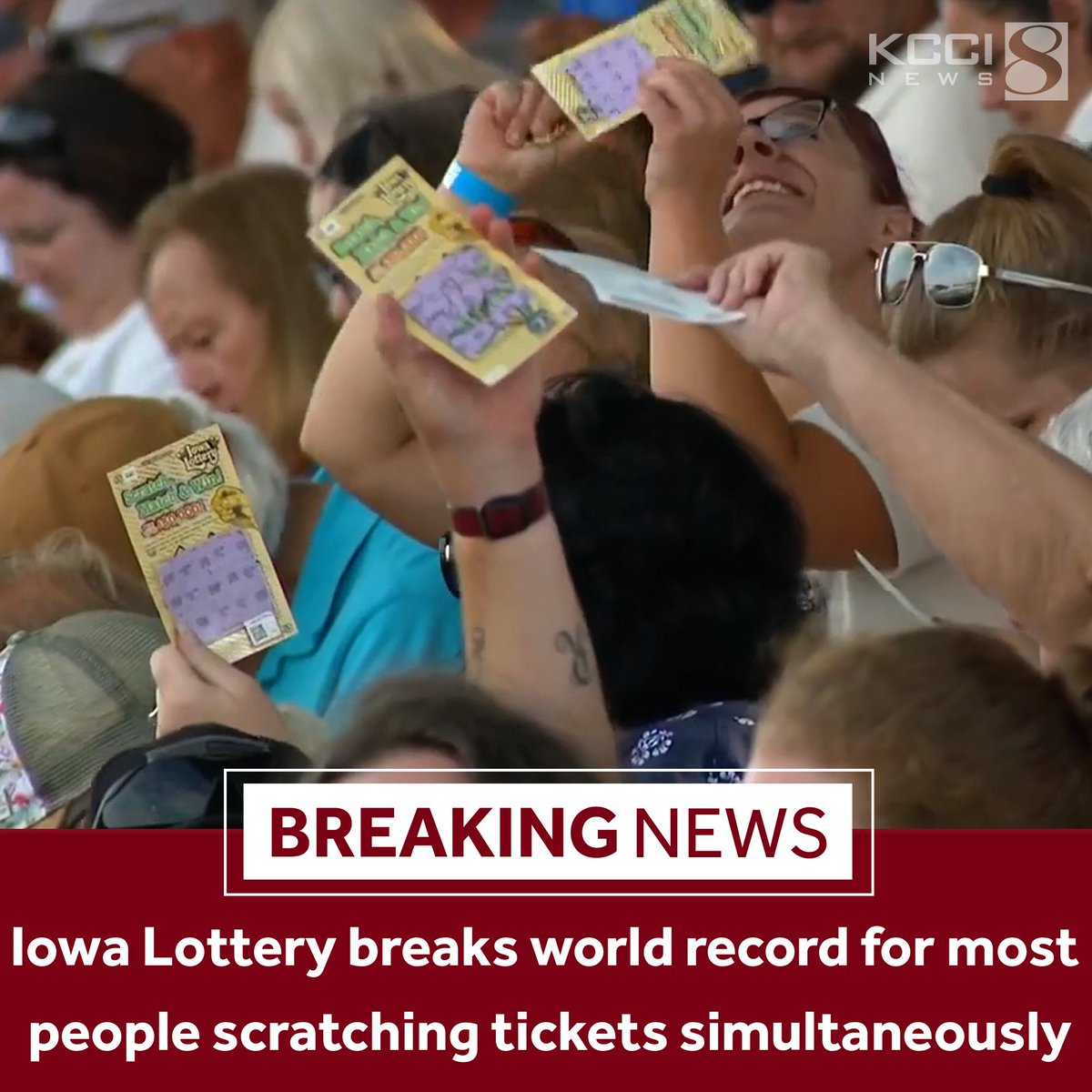KCCINews's tweet image. The Iowa Lottery has broken the Guinness World Record for the most people scratching scratch tickets simultaneously today at the Iowa State Fair! 

#IowaStateFair #FairSweetFair #IowaLottery