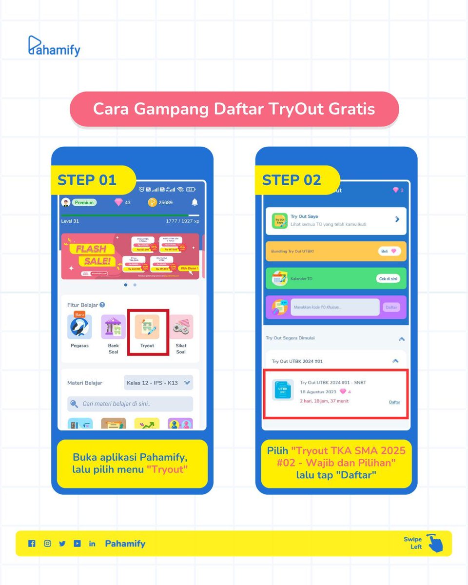 #MipiKasihTauCaranya hadapi soal-soal TKA mulai sekarang! 🔥

Kamu udah bisa mulai ngerjain TO TKA SMA 2025 #02 GRATIS yang CUMA DIBUKA 7 HARI! 💯 Kerjain via aplikasi pahamify atau website tryout.pahamify.com ya. Ayooo, kerjain dari sekarang karena cuma dibuka 7 hari 😆