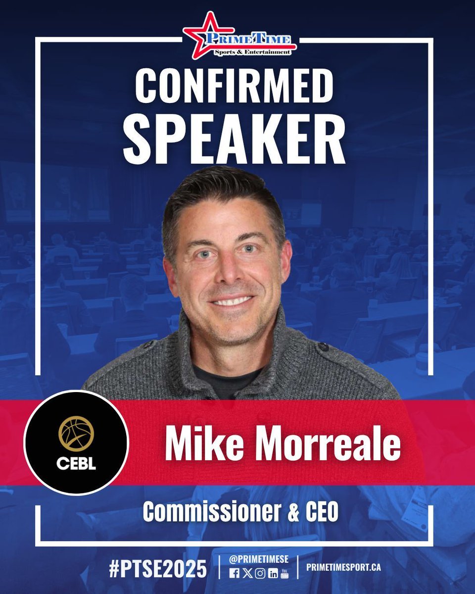 CONFIRMED: We are thrilled to announce that Mike Morreale (<a href="/mikemorreale18/">Mike Morreale</a>), Commissioner &amp; CEO of the <a href="/cebleague/">CEBL</a>, is a confirmed speaker at the 18th Annual PrimeTime Sports Management Conference &amp; Trade Show Presented by MLSE - The Westin Harbour Castle, November 2-4, 2025.