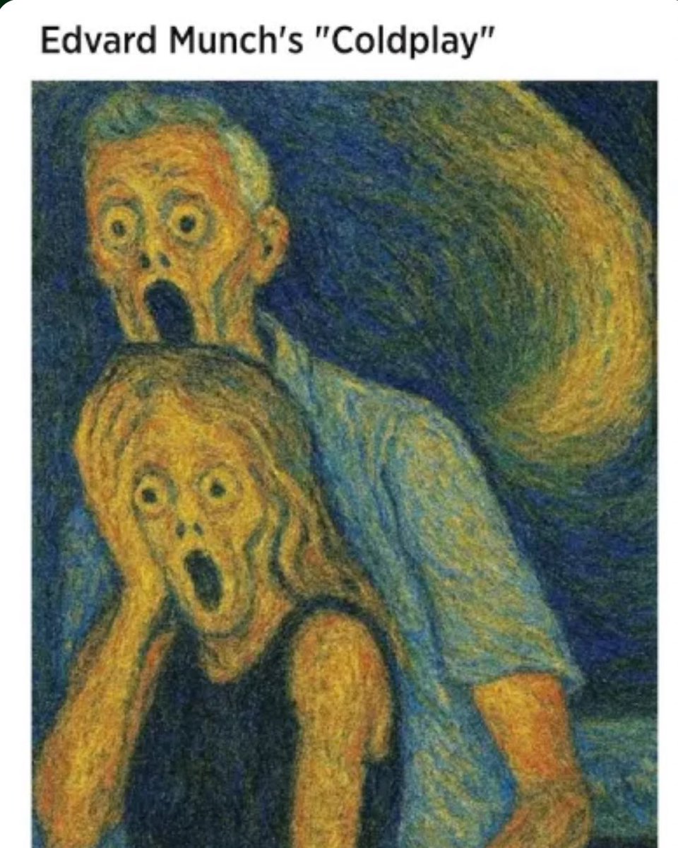 covert23's tweet photo. I found this and I simply cannot sit on it. Especially cuz I had a joke about that whole scenario: So that CEO's wife filed for divorce, and where it asked for a reason, she said, "I didn't know he was a Coldplay fan." [rimshot]
#coldplaymeme #munch #jokes https://t.co/2V1VoHQ4U4