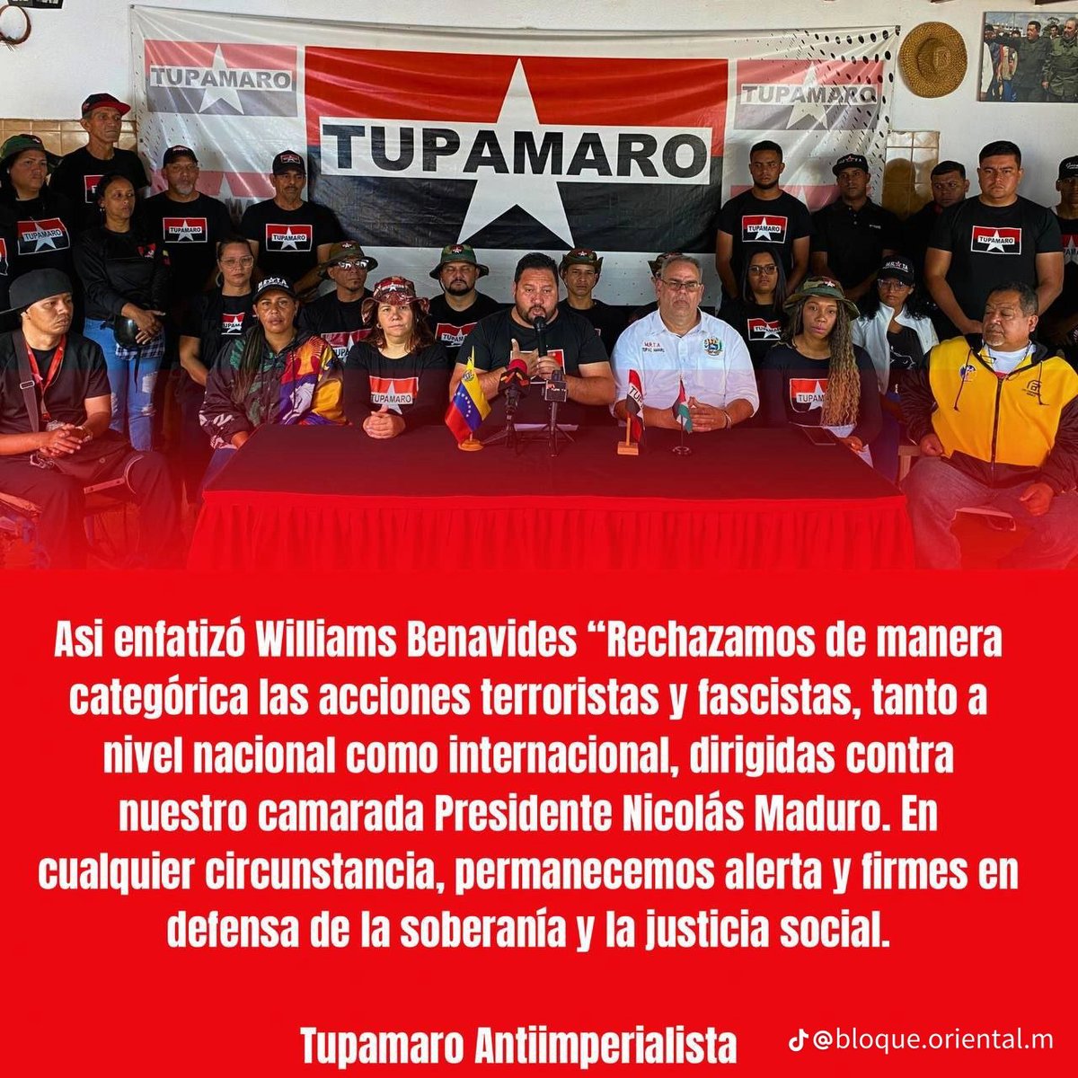 Palabras de Nuestro Secretario General Nacional Tupamaro <a href="/WBenavides_MRT/">Williams Benavides</a> en la Rueda de Prensa realizada afirmando el respaldo y apoyo contundente a Nuestro Presidente Obrero Nicolás Maduro.
#TupamaroAntiimperialista 
#TupamaroEjemploDeLucha