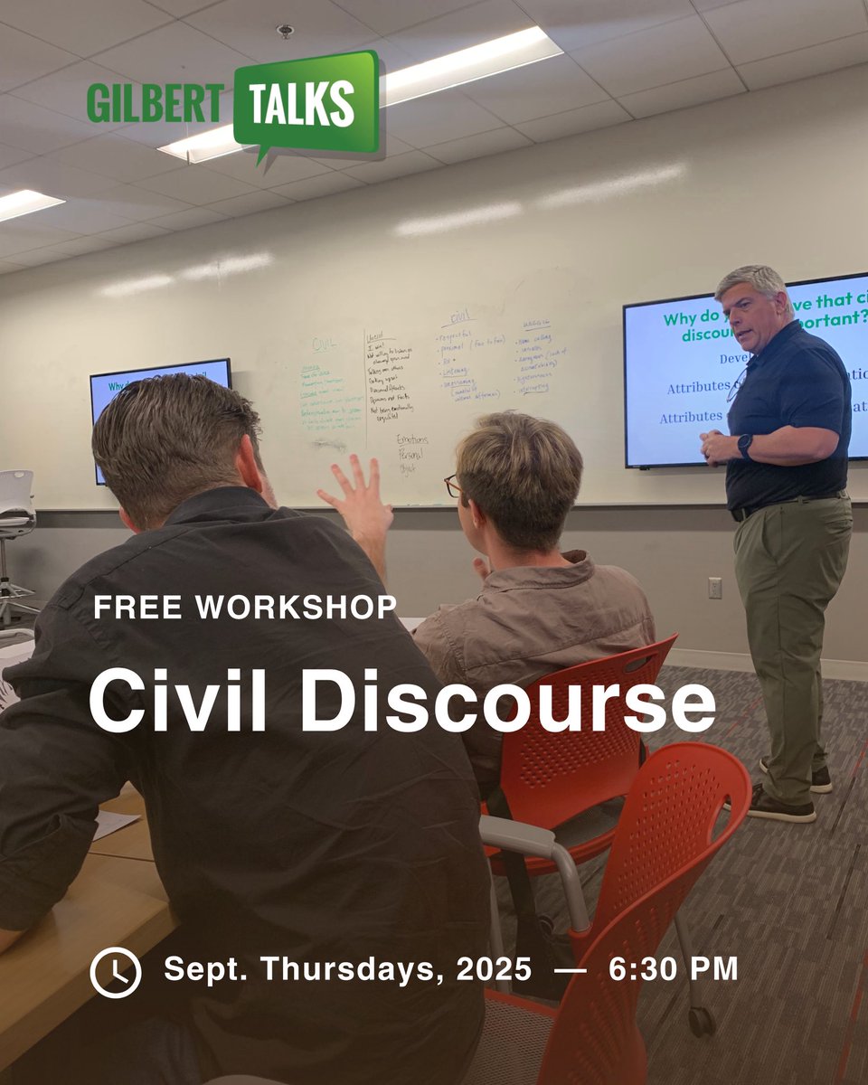 GilbertTalks's tweet photo. Join Gilbert Talks this September for a lively four-week Thursday evening workshop series—fun, engaging, and completely free! It’s a perfect way to learn, connect, and meet new people. Sign-up below! https://t.co/0JZZjgw7CK