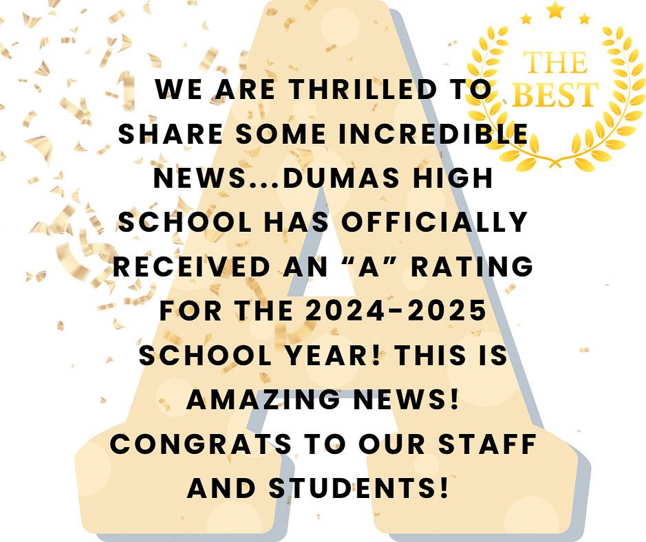 dumashstx's tweet photo. Congratulations to our DHS staff and students for a job well done! #thebestofthebest #aratingschool #letsgo https://t.co/WZmlkoGLck