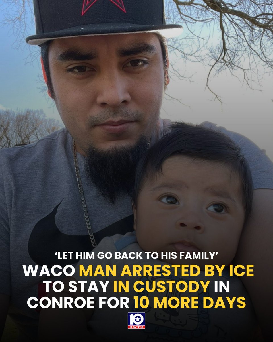 kwtx's tweet image. This morning in the Federal Administrative Court in #Conroe, Noe Guerrero’s bond was set of $5,000, but a stay order has been placed requested by #ICE, holding him in custody for ten more days. Details: kwtx.com/2025/08/14/let…