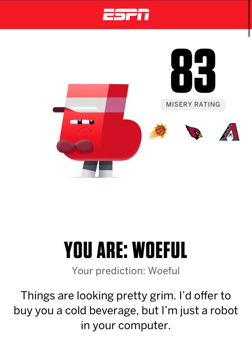 suns_young's tweet photo. Even more woeful that you can’t even select the Coyotes anymore…. That should significantly add more misery to the score. How miserable. #miseryindex #ESPN https://t.co/lIPvm4Iu0A
