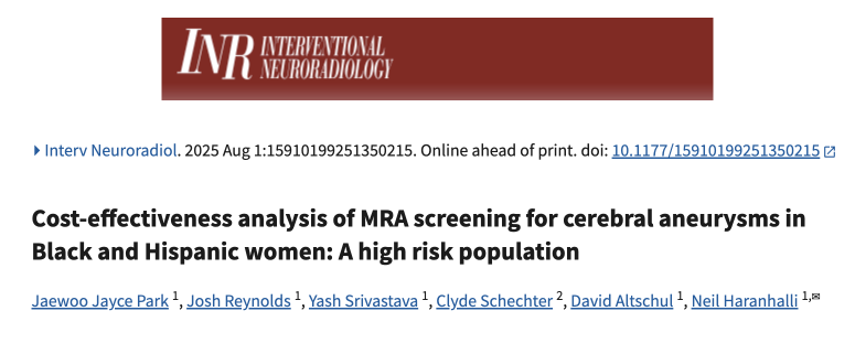 DavidAltschulMD's tweet photo. Screening black and hispanic women over 40 with risk factors for brain aneurysms is cost effective! @SNISinfo @AANSNeuro @CNS_Update @cvsection @CMSGov 

https://t.co/wSL0bYzfIZ https://t.co/zsPlA6xdxM