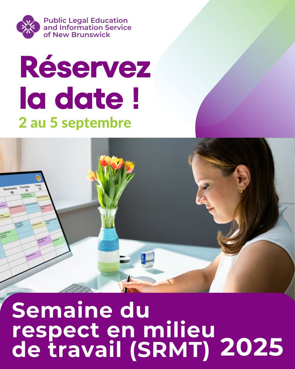 SPEIJ_NB's tweet photo. Réservez la date !
Le harcèlement, la discrimination et la violence n’ont pas leur place au travail.

C’est pourquoi #SPEIJ_NB organise la Semaine du milieu de travail respectueux 2025. 

👉 Inscrivez-vous dès maintenant à SRMT 2025 : https://t.co/viZyOlvZLp
 #PLEIS_NB
#RWW2025 https://t.co/81wudCYWWK