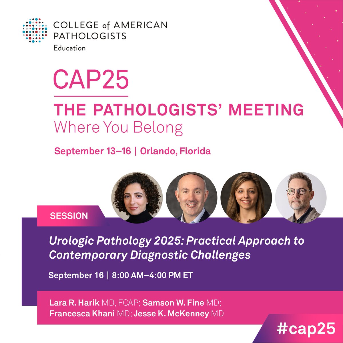 Samson W. Fine, MD (@rovingatuscap) on Twitter photo Thrilled to be joining Drs. Lara Harik, Francesca Khani, and Jesse McKenney for the #gupath Long Course at #cap25 in Orlando 9/16/2025
Join us to explore Practical Approaches to Contemporary Diagnostic Challenges in Kidney, Bladder, and Prostate Cancer <a href="/Pathologists/">CAPathologists</a> Thrilled to be joining Drs. Lara Harik, Francesca Khani, and Jesse McKenney for the #gupath Long Course at #cap25 in Orlando 9/16/2025
Join us to explore Practical Approaches to Contemporary Diagnostic Challenges in Kidney, Bladder, and Prostate Cancer <a href="/Pathologists/">CAPathologists</a>