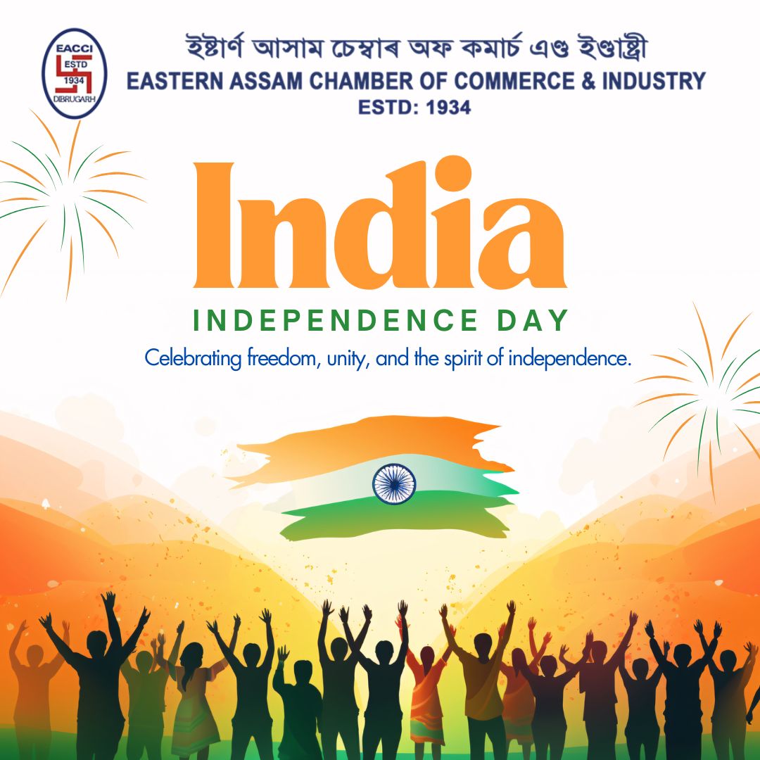 eacci_dib's tweet photo. Celebrating the freedom that fuels our dreams and the unity that drives our progress. 
Eastern Assam Chamber of Commerce &amp; Industry wishes you a Happy Independence Day!

#IndependenceDay2025 #EACCI #FreedomToProsper #PrideOfIndia #UnityForGrowth #BusinessForNation #VocalForLocal https://t.co/XcnAWjib0u