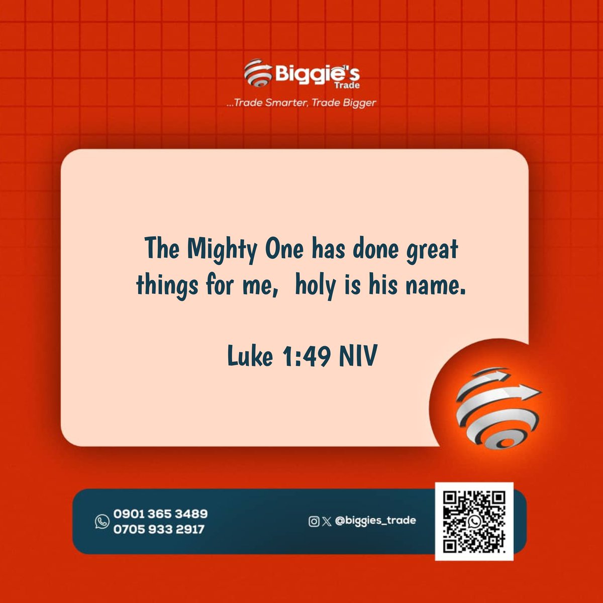 biggies_trade's tweet image. Celebrate the great things the Mighty One has done! 🌟 Luke 1:49 NIV reminds us of His holiness and blessings. Trade smarter and grow with Biggie's Trade.  #MightyOne
#BiggiesTrade #TradeSmarter #FaithBlessings #ChristianGratitude #TradingWithGod #HolyAndGreat #TradeBigger