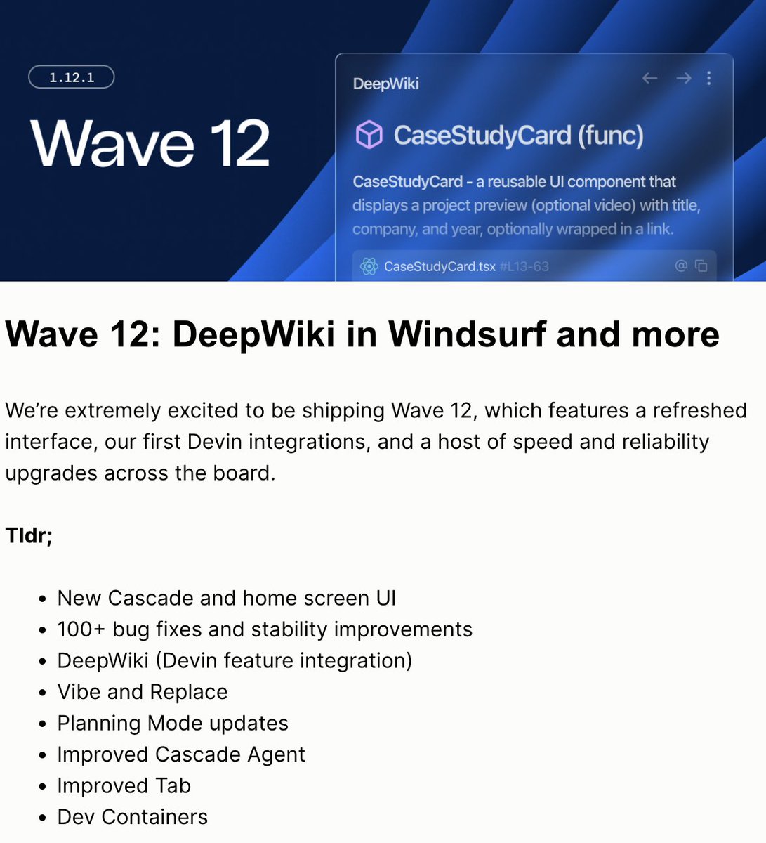 . <a href="/windsurf/">Windsurf</a> is cooking! So excited for this update, DeepWiki is one of the coolest Devin features. The more context you can give to your agents the better!