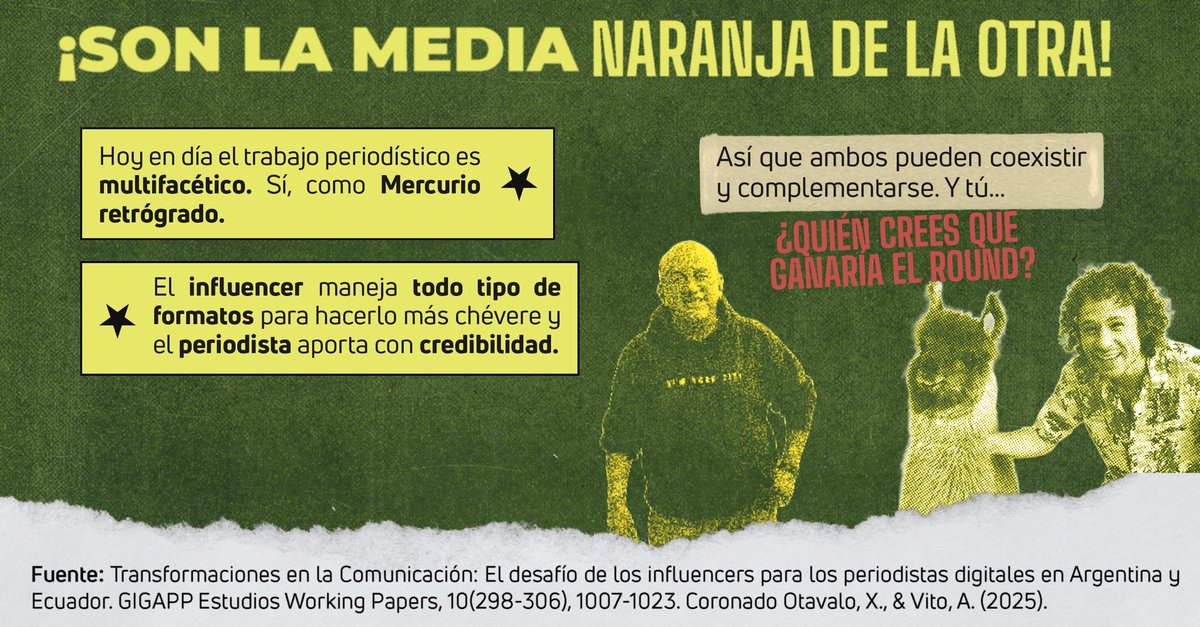 comcienciaec's tweet photo. Pero no olvidemos la experiencia y veracidad que aporta un periodista profesional. 🎙️

Al final… ambos se pueden complementar y ser la media naranja digital del otro. 🧑🏻‍❤️‍💋‍🧑🏽 🍊

#influencer #periodismo #creadoresdecontenido #redessociales #digital #match https://t.co/VEEsKwluaG