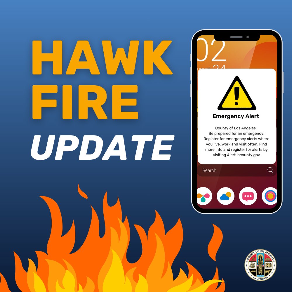 CountyofLA's tweet image. For updates on the #HawkFire burning in the Acton area, visit lacounty.gov/emergency