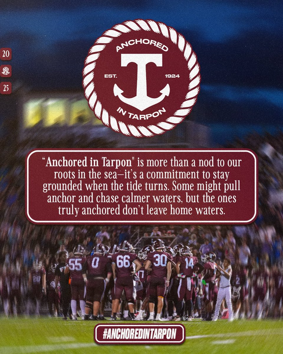 tshs_football_'s tweet photo. Rooted. Loyal. We don’t drift from home waters.

Our guiding principle for the 2025 season. 

#SpongerPride #AnchoredInTarpon https://t.co/5kozytC9Qz