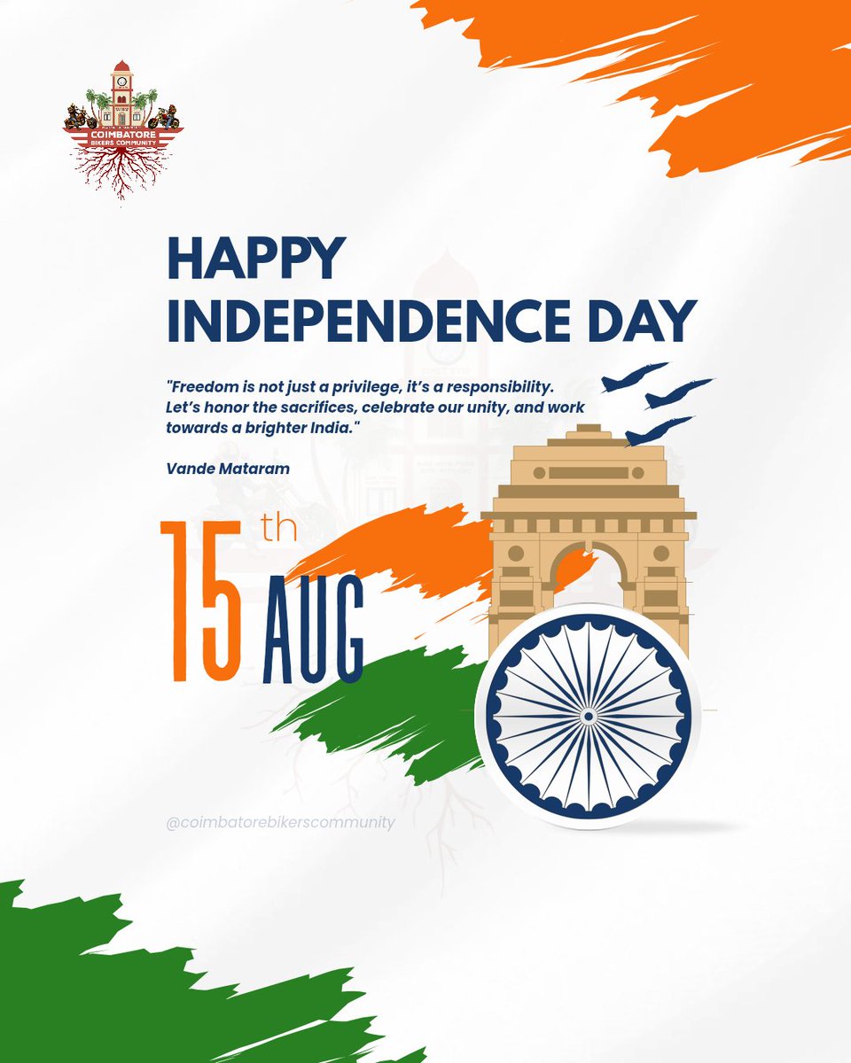 cbebikersoffcl's tweet photo. 🇮🇳 HAPPY INDEPENDENCE DAY 2025 🇮🇳
15th August 2025

"Freedom is our pride, unity is our strength.
Let’s ride together towards a stronger, greener, and brighter India."

Jai Hind!
— Coimbatore Bikers Community 🏍️ https://t.co/7v629zYalR