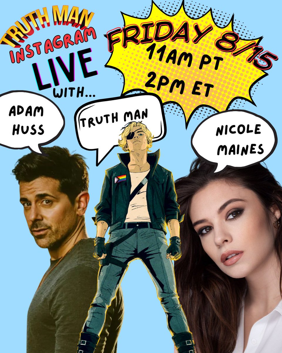 TruthManComic's tweet photo. Join us tomorrow with the amazing #nicolemaines and #adamhuss as we livestream on Instagram to talk about all things TRUTH MAN.

Friday - August 15th.  11AM PST. https://t.co/C4n2flHtQV