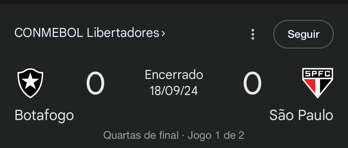 Decidindo contra o Palmeiras com 1 gol de diferença fora de casa 

Decidindo contra o São Paulo com 0 vantagem fora de casa

O dia que eu tiver mais receio de LDU do que esses jogos, me interna que fiquei maluco!

Estamos com a vantagem, parem de ser frouxos