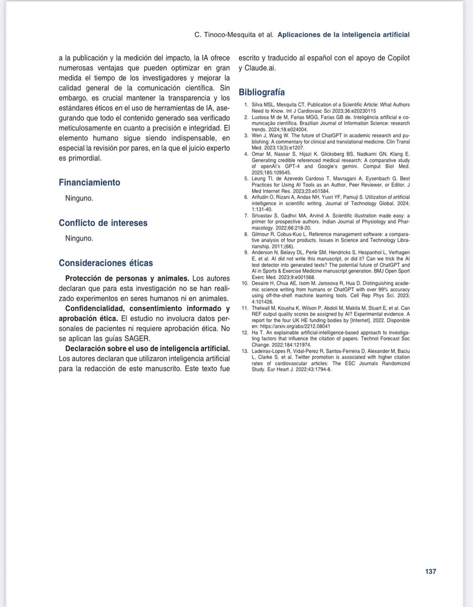 <a href="/ctinocomesquita/">Claudio Tinoco Mesquita</a> , <a href="/Lps_Marcella/">Marcella ⚕️</a> , <a href="/daviyahiro/">Davi Yahiro</a> , Brenda Ribeiro , <a href="/Fer_azevedo_/">Fernanda Azevedo Silva</a> , han publicado el artículo: Aplicaciones de la inteligencia artificial en la ciencia: una guía práctica para editores y autores en la Archivos de Cardiología de México archivoscardiologia.com/frame_esp.php?…