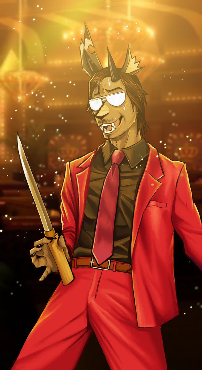 Took a few months off and on but I painted my fursona as Nishitani from yakuza 0 ¯\_(ツ)_/¯