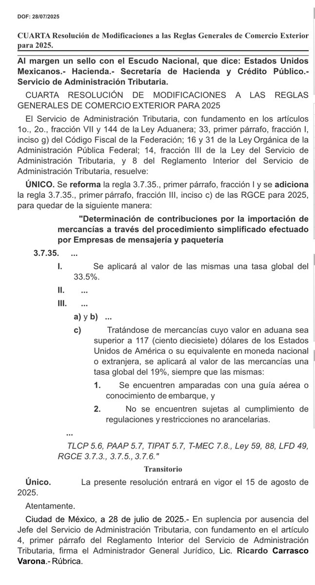 DanielaBelmg's tweet photo. 🚨🇲🇽 ¡Atención! Mañana entra en vigor el aumento de aranceles para importaciones vía mensajería y paquetería desde países sin tratado comercial: del 19% al 33.5%. 📦💸 Publicado en el DOF el 28 de julio. #Temu #Shein #China #Mexico https://t.co/FPfsF8OEVo
