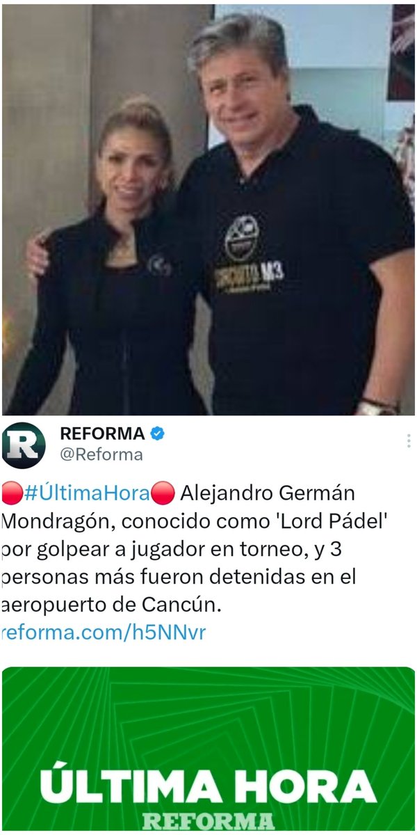 La Catrina Norteña (@catrina_nortena) on Twitter photo #ULTIMAHORA
🚨 DETIENEN EN CANCÚN A #LordPadel, a su esposa y a su socio
La <a href="/FiscaliaEdomex/">Fiscalía Edoméx</a> detuvo a Germán Mondragón por tentativa de homicidio después de que junto con su familia y guaruras golpearan cobardemente a una persona.
Por favor compartan para que las autoridades le #ULTIMAHORA
🚨 DETIENEN EN CANCÚN A #LordPadel, a su esposa y a su socio
La <a href="/FiscaliaEdomex/">Fiscalía Edoméx</a> detuvo a Germán Mondragón por tentativa de homicidio después de que junto con su familia y guaruras golpearan cobardemente a una persona.
Por favor compartan para que las autoridades le