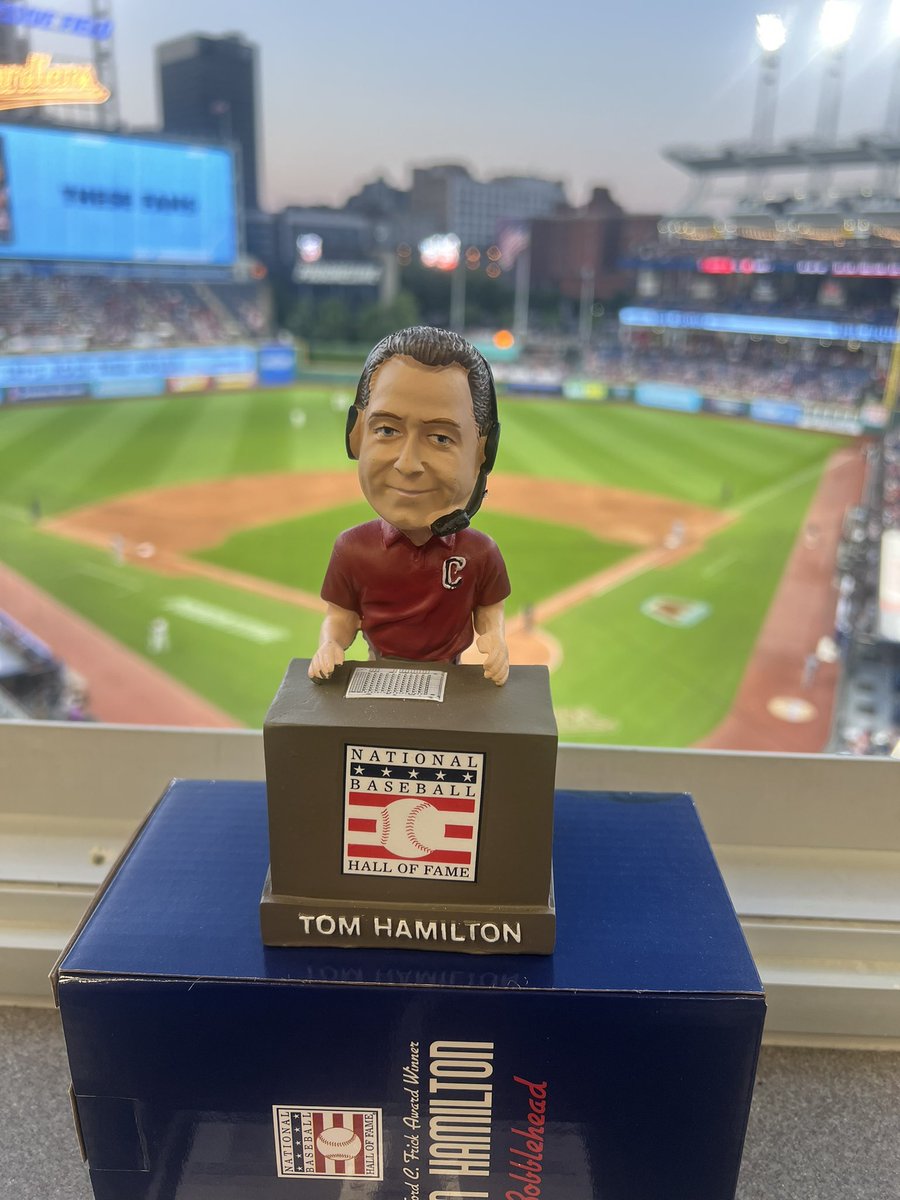 JoeNogaCLE's tweet photo. 20,000 fans will receive this Tom Hamilton Hall of Fame bobblehead at Saturday’s @CleGuardians game against the Braves. Tickets are still available. Get there early, before they’re “Awaaaayyyyy back and GONE!” https://t.co/bliCyF6mAI