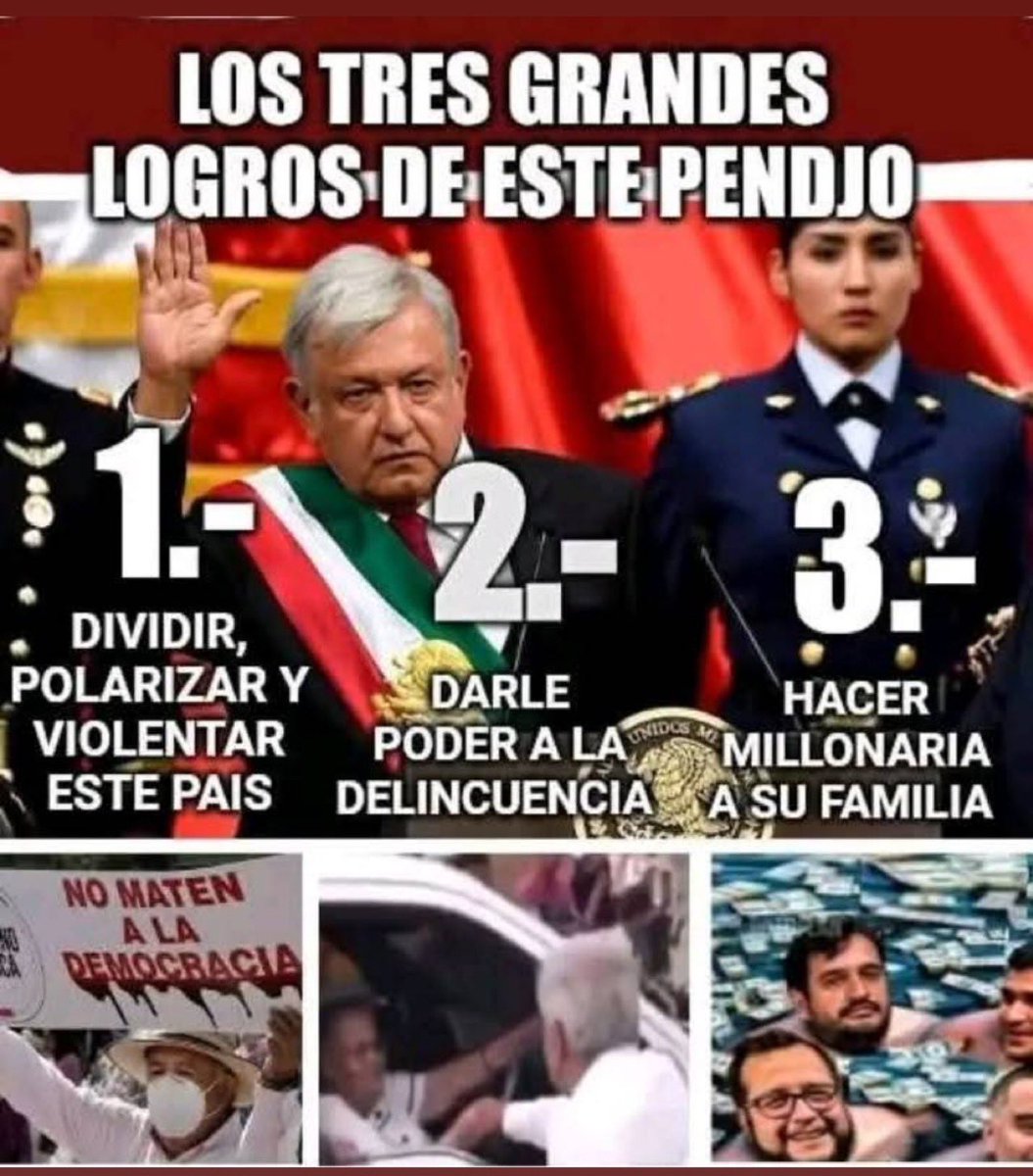 Yo añadiría unos más
-Destruyó instituciones 
-Sepultó la democracia 
-Acabó con la división de poderes
-Endeudó al pais
-Asesinó mexicanos en pandemia
Agregarías más? Te leo
#MxEsNuestro